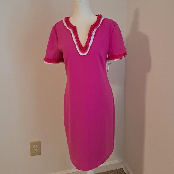 Trina Turk Dresses & Skirts - Trina Turk Short Sleeve Fringe NecklineTrim Mini Dress Size 2 NWT